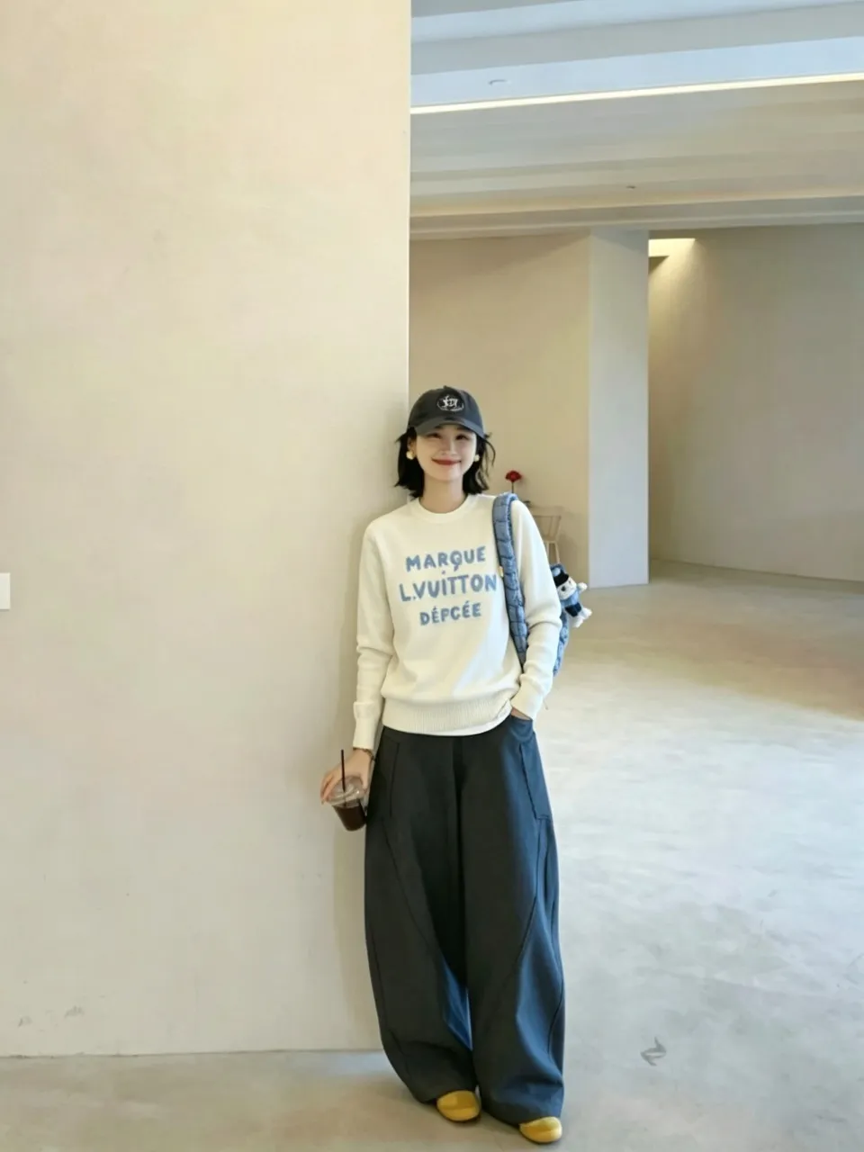 Louis Vuitton/Louis Vuitton Light Blue presbyopic letter jacquard sweater